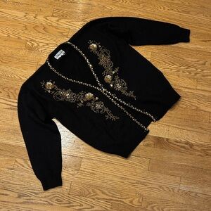 Alfred Dunner Black Cardigan with Gold Embroidery